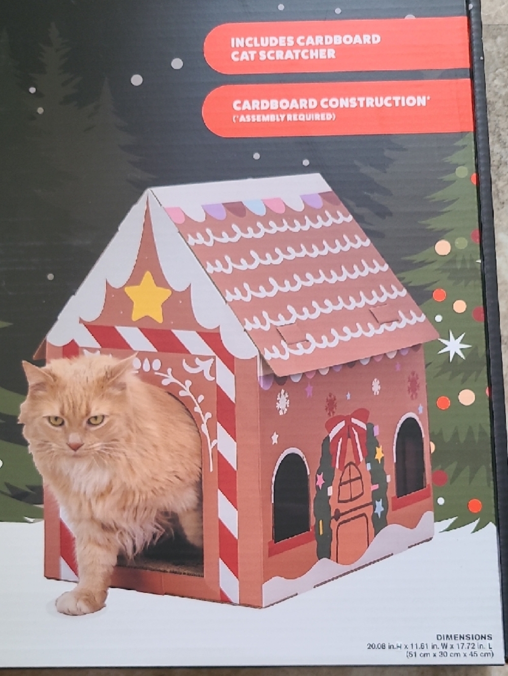 Paws & Claws Holiday Gingerbread Cat House Cardboard Playhouse And Scratcher